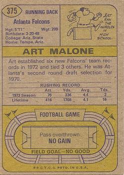 1974 Topps #375 Art Malone Back