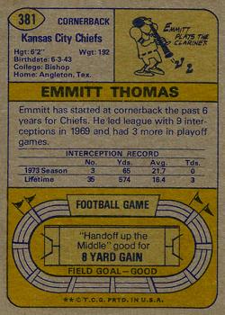 1974 Topps #381 Emmitt Thomas Back