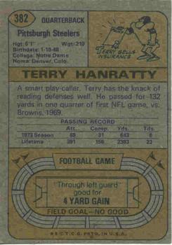 1974 Topps #382 Terry Hanratty Back