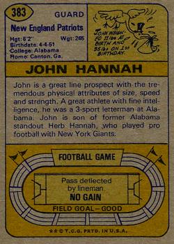 1974 Topps #383 John Hannah Back