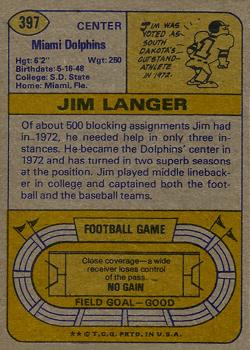 1974 Topps #397 Jim Langer Back