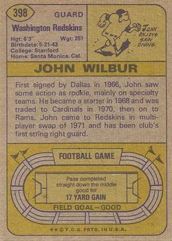 1974 Topps #398 John Wilbur Back