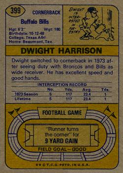 1974 Topps #399 Dwight Harrison Back