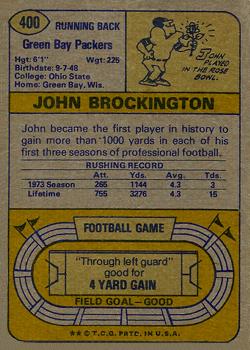 1974 Topps #400 John Brockington Back