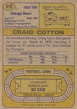 1974 Topps #418 Craig Cotton Back
