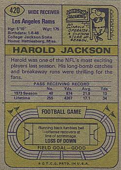 1974 Topps #420 Harold Jackson Back