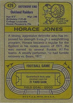 1974 Topps #429 Horace Jones Back