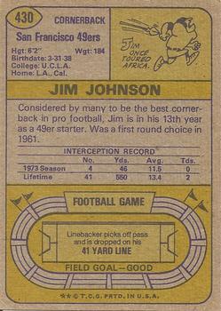 1974 Topps #430 Jim Johnson Back