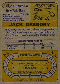 1974 Topps #439 Jack Gregory Back