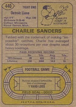 1974 Topps #440 Charlie Sanders Back