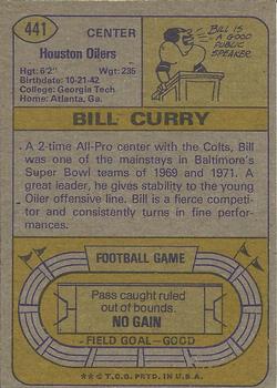 1974 Topps #441 Bill Curry Back