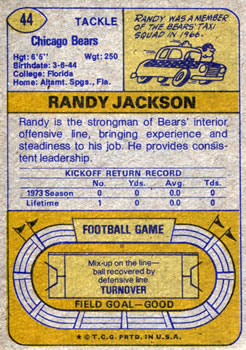 1974 Topps #44 Randy Jackson Back