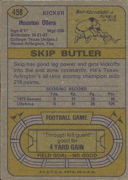 1974 Topps #458 Skip Butler Back
