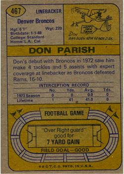 1974 Topps #467 Don Parish Back