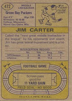 1974 Topps #472 Jim Carter Back