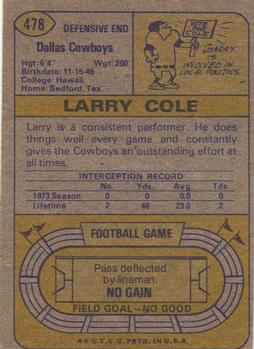 1974 Topps #478 Larry Cole Back