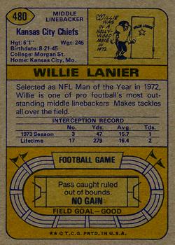 1974 Topps #480 Willie Lanier Back