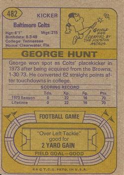 1974 Topps #482 George Hunt Back