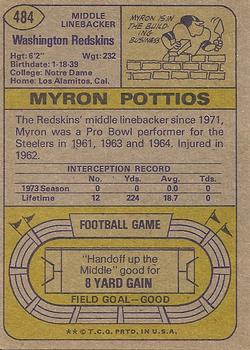 1974 Topps #484 Myron Pottios Back