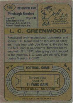 1974 Topps #496 L.C. Greenwood Back