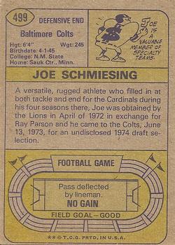 1974 Topps #499 Joe Schmiesing Back