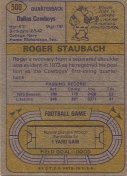 1974 Topps #500 Roger Staubach Back