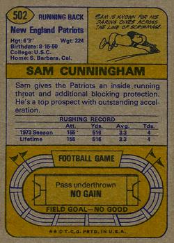1974 Topps #502 Sam Cunningham Back