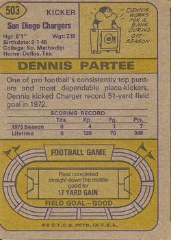 1974 Topps #503 Dennis Partee Back
