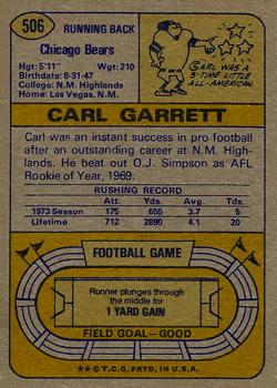 1974 Topps #506 Carl Garrett Back