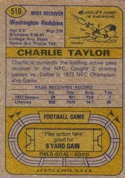 1974 Topps #510 Charley Taylor Back