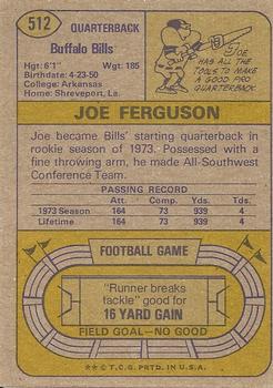 1974 Topps #512 Joe Ferguson Back