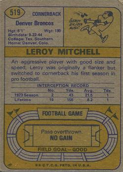 1974 Topps #519 Leroy Mitchell Back