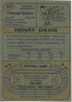 1974 Topps #521 Henry Davis Back