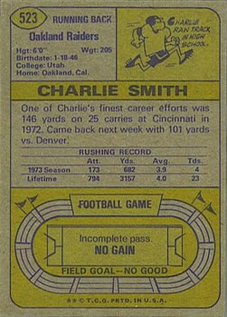 1974 Topps #523 Charlie Smith Back