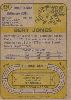 1974 Topps #524 Bert Jones Back