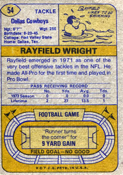 1974 Topps #54 Rayfield Wright Back