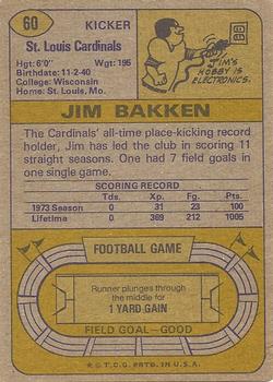 1974 Topps #60 Jim Bakken Back