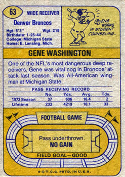 1974 Topps #63 Gene Washington Back