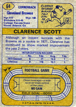 1974 Topps #64 Clarence Scott Back
