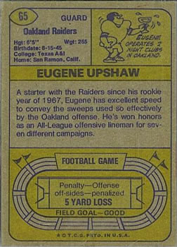 1974 Topps #65 Eugene Upshaw Back