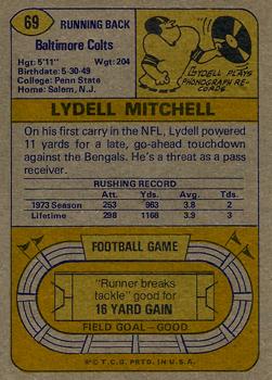 1974 Topps #69 Lydell Mitchell Back