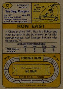 1974 Topps #72 Ron East Back