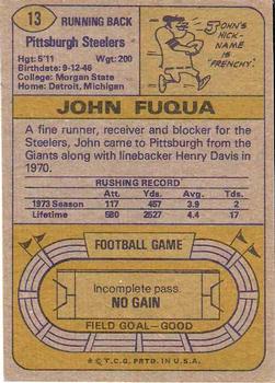 1974 Topps #13 John Fuqua Back
