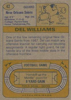 1974 Topps #42 Del Williams Back