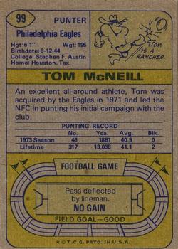 1974 Topps #99 Tom McNeill Back