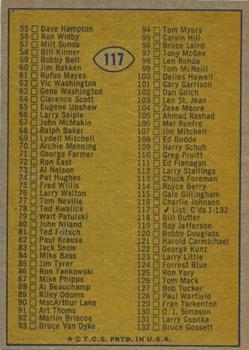 1974 Topps #117 Checklist: 1-132 Back