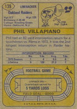 1974 Topps #139 Phil Villapiano Back