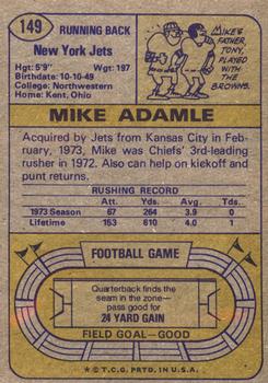 1974 Topps #149 Mike Adamle Back