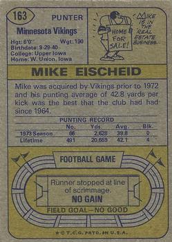 1974 Topps #163 Mike Eischeid Back