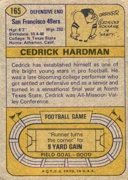 1974 Topps #165 Cedrick Hardman Back